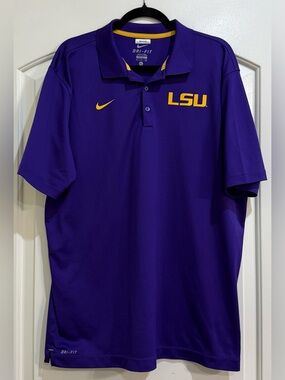 Men’s Nike LSU Tigers dri fit performance polo shirt. Purple & gold. Size XL